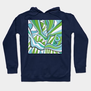 Mazipoodles Psychedelic Water Leaves Expressionism Blue Green Hoodie